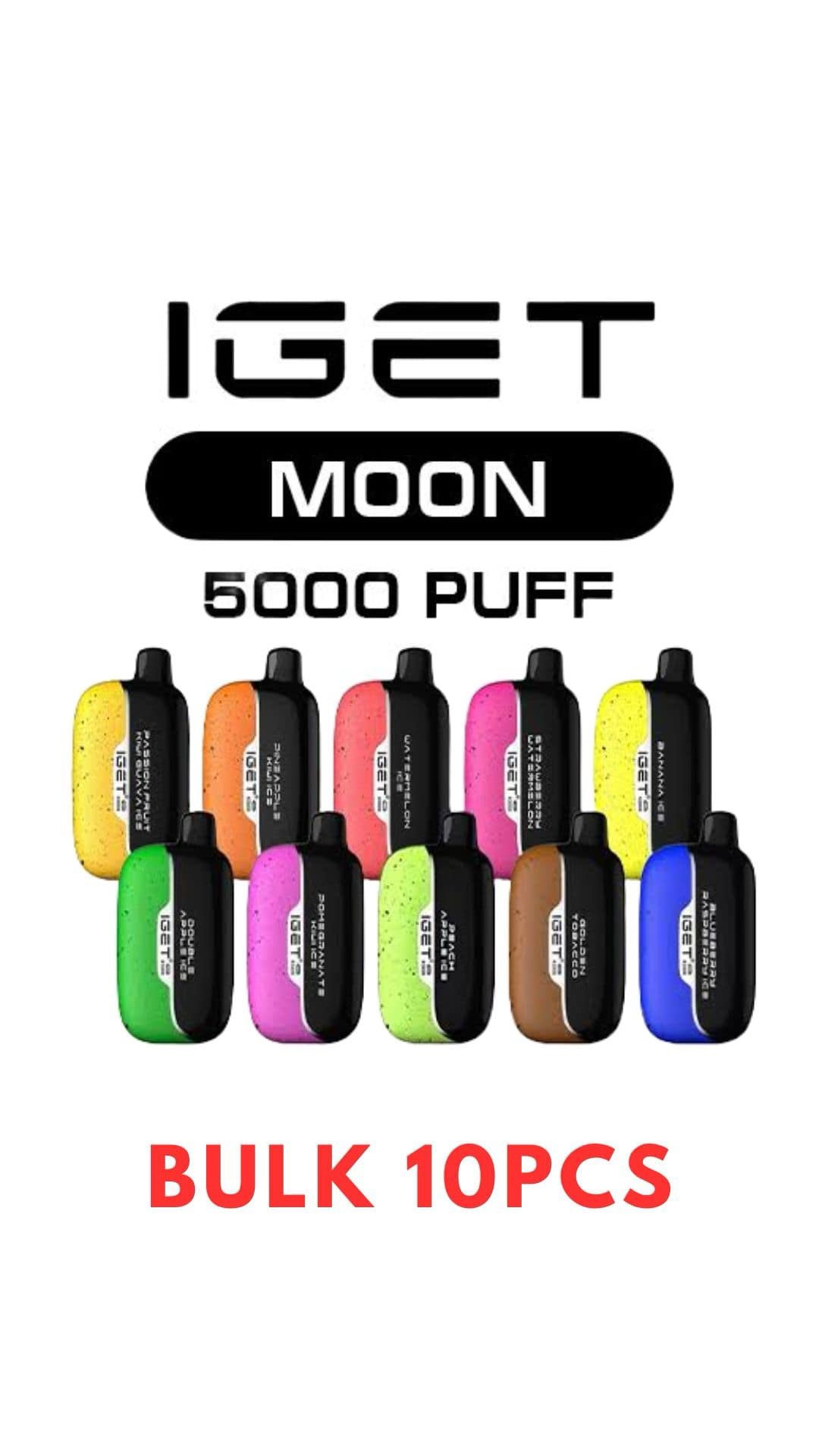 BULK 10 PCS – IGET MOON 5000 PUFFS – CAN MIX FLAVOURS
